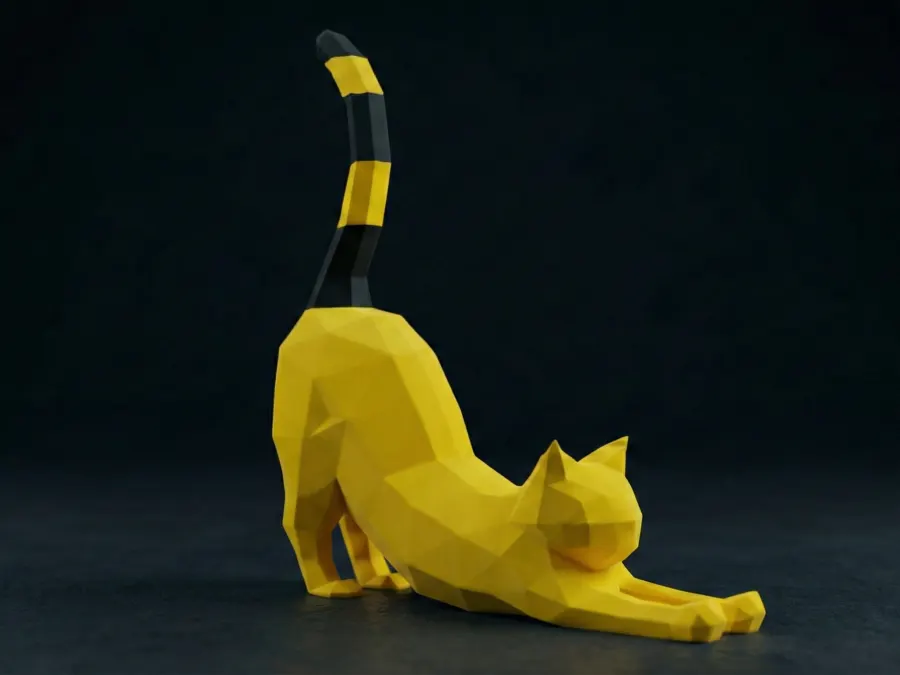 Gato Espreguiçando Low Poly