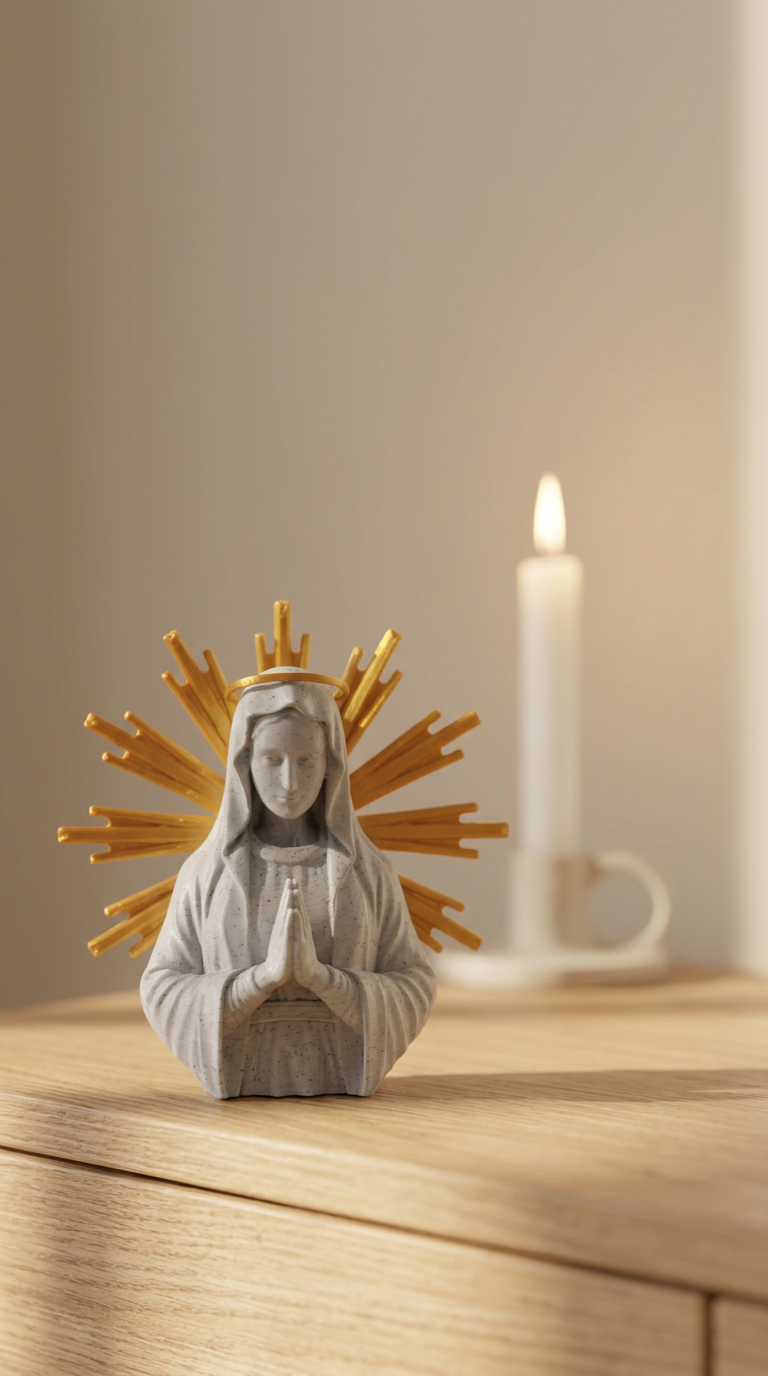Nossa Senhora Mármore Cinza e Dourado